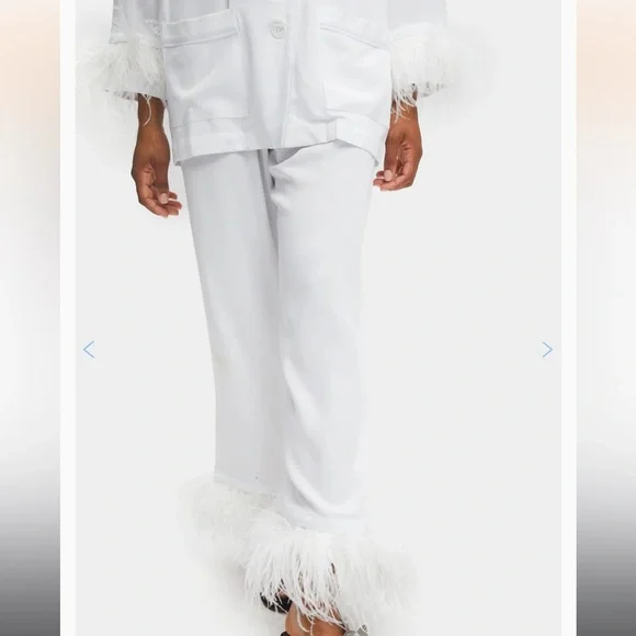 Sleeper Party Pajamas Set with Detachable Ostrich Feathers in White